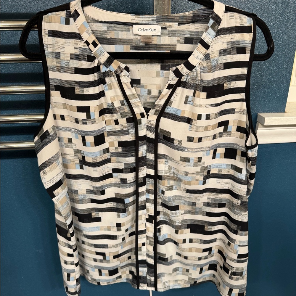 Calvin Klein Geometric Pattern Shirt in Black, White, Blue and Gray